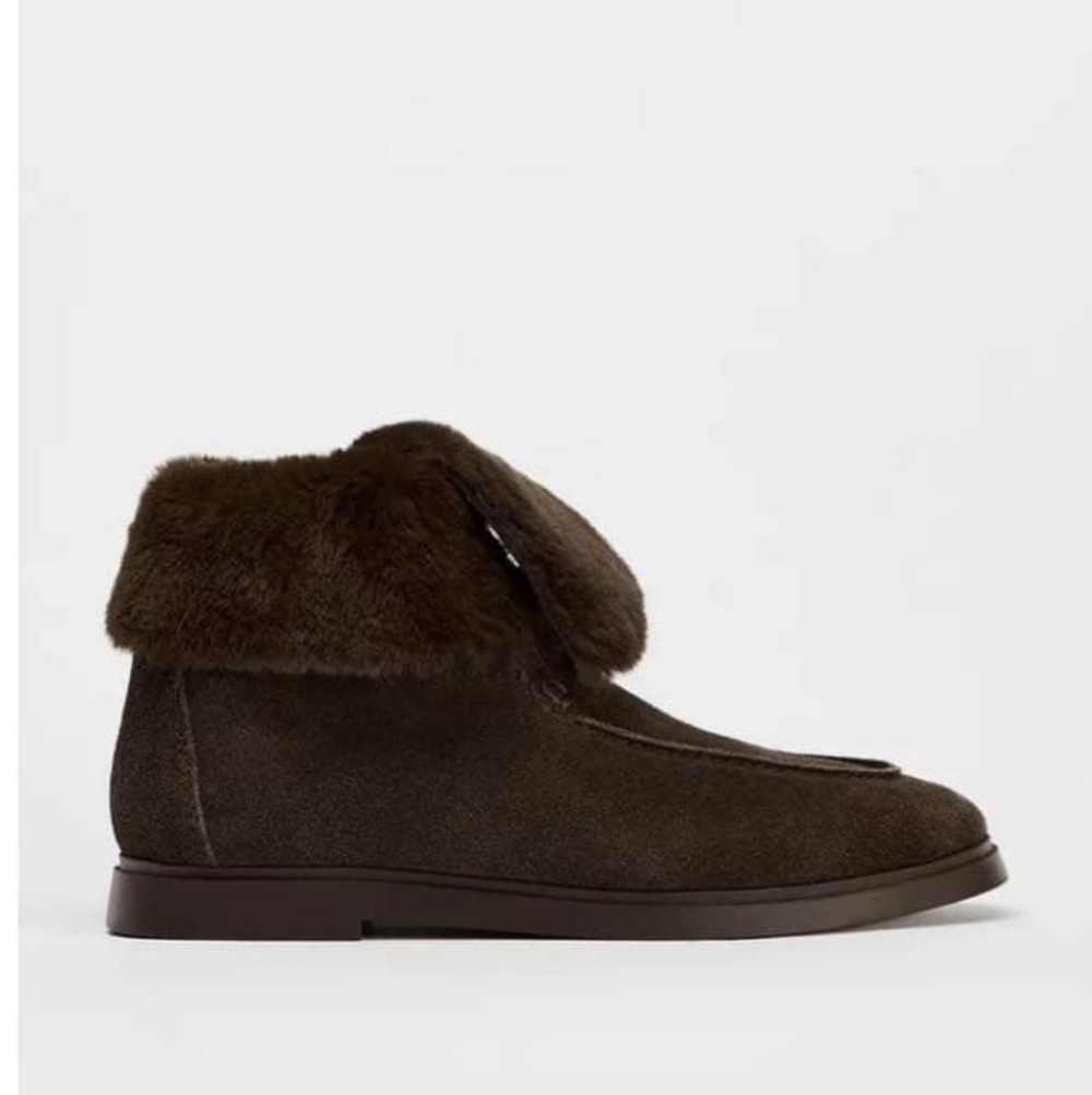 Zara Brown Fur-Lined Slippers